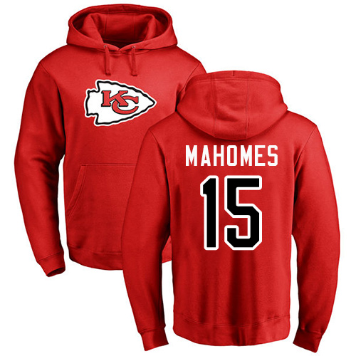 Men Kansas City Chiefs #15 Mahomes Patrick Red Name and Number Logo Pullover Hoodie